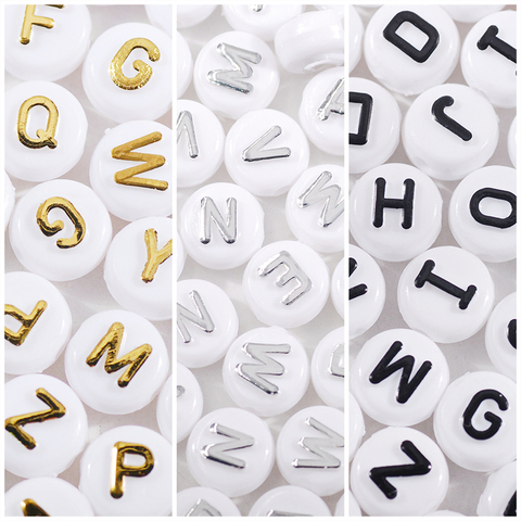 Perles en résine Alphabet blanc/lettres pour enfants, perles rondes carrées faites à la main 10mm/lot de 100 pièces ► Photo 1/5