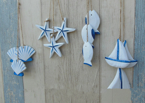 Pendentif en bois pour décoration marine, 3 pièces/lot, poisson étoile de mer méditerranéen, décoration pour la maison, MP 013 ► Photo 1/6