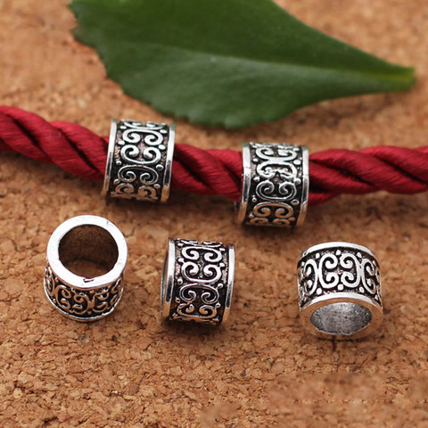 Tubes en argent tibétain gaufré, grand trou, perles d'espacement, breloques en métal faites à la main, Bracelets DIY, résultats de fabrication de bijoux, 10 pièces/lot ► Photo 1/3