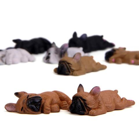 2 pouces PVC dormir couché chien bouledogue français poupée Figurine jouet voiture décor à la maison chien modèle jouets pour enfants ► Photo 1/6