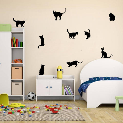 Stickers muraux combinaison chats noirs | Papier peint pour décoration de fond canapé salon chambre à coucher, Stickers d'art muraux pour la maison ► Photo 1/6