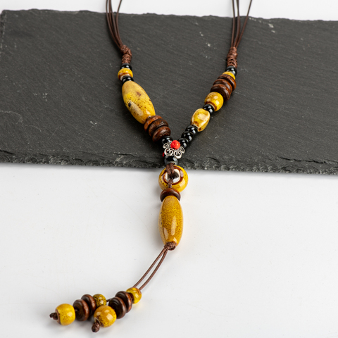 Heaert Sharp céramique collier de perles style chinois gland colliers vintage perles en céramique femmes colliers # IY268 ► Photo 1/6