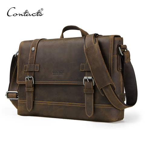 CONTACT'S crazy horse – sac à bandoulière vintage en cuir véritable pour homme, sacoche pour ordinateur portable ► Photo 1/6