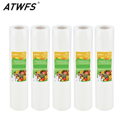 ATWFS – 5 rouleaux/lot de sacs sous vide pour aliments, sac de rangement pour Machine d'emballage 12/17/20/25/28cm x 500cm ► Photo 1/5