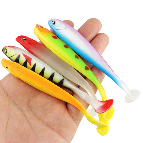 Lot d'appâts souples en Silicone pour la pêche, pack de leurres pour attraper des poissons tels que les bars, les brochets et les ménés, en plastique, 10g/12cm, 5 unités ► Photo 1/6