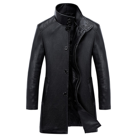 Trench-Coat en cuir de luxe pour hommes, veste en cuir à simple boutonnage décontractée pour hommes noir Long manteau PU grande taille 4XL ► Photo 1/6