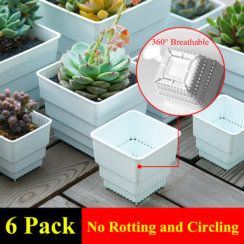 MESHPOT 6-Pack plastique carré Succulent jardinière Pot/Cactus plante Pot avec trous de Drainage bon Vent fournitures de jardin décor à la maison ► Photo 1/6