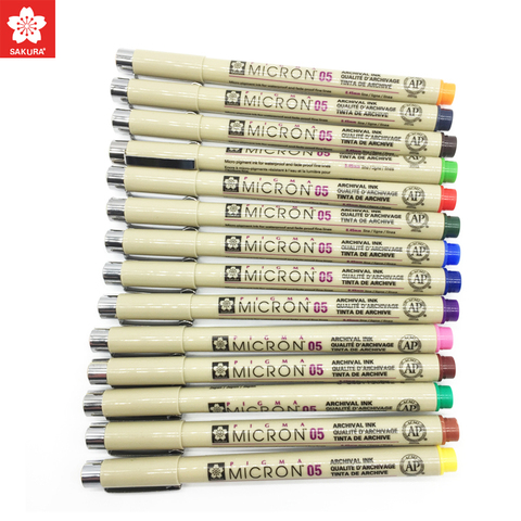 SAKURA Pigma – stylo de doublure micronique, 8/14 couleurs, 0.25mm, 0.45mm, marqueur pour lignes de dessin, fournitures artistiques pour étudiants ► Photo 1/6