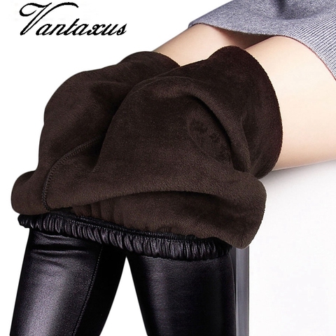 Leggings d'hiver femmes automne leggings chauds faux cuir velours pantalon Stretch maigre sexy épaississement noir Leggings pantalon ► Photo 1/6