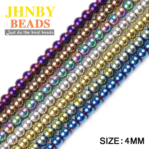 JHNBY-bracelets ronds en hématite, accessoires à réaliser soi-même, 4mm, 100 pièces, pierre naturelle plaquée, grosses perles, boules, bijoux, vente en gros ► Photo 1/6