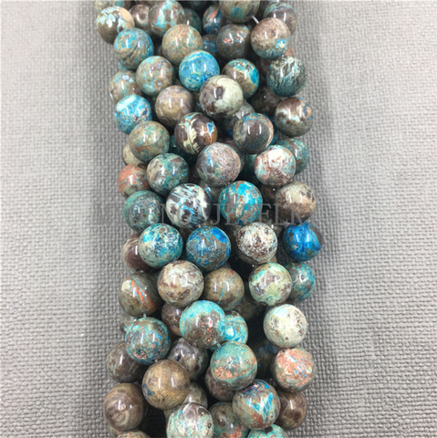 Perle ronde lisse bleue de jaspe de sédiments de mer, perles de jaspe d'océan pour Bracelet et collier, bijoux MY1263 ► Photo 1/3