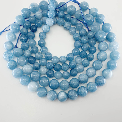 1 brin/lot de perles en pierre naturelle, calcédoine bleue, aigue-marine, angélite, perles rondes, amples, pour la fabrication de bijoux à faire soi-même ► Photo 1/4