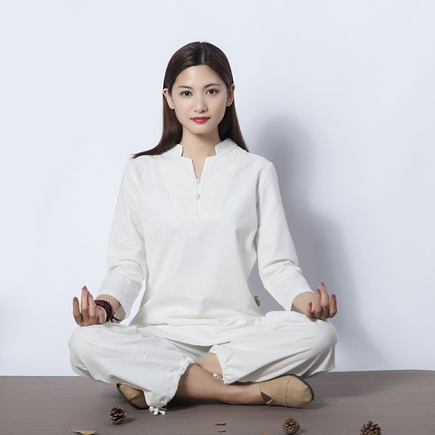 Ensemble de vêtements de Yoga pour femmes, chemise et pantalon en coton, vêtements de méditation, 2 pièces/ensemble ► Photo 1/1