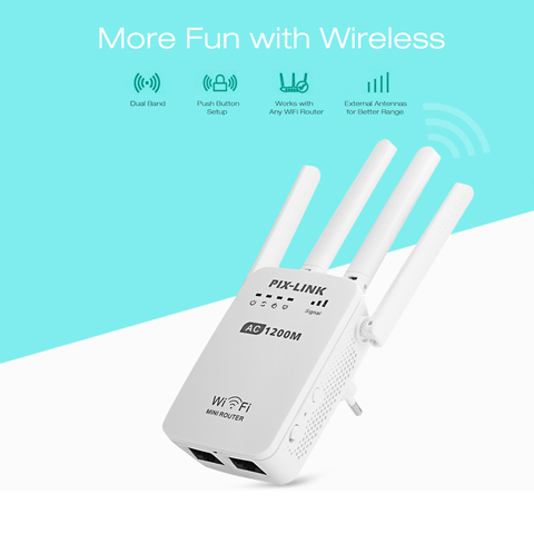 PIXLINK – répéteur/routeur/Point d'accès Wi-Fi AC1200, Point d'accès AP, amplificateur de Signal sans fil avec 4 antennes externes ► Photo 1/6