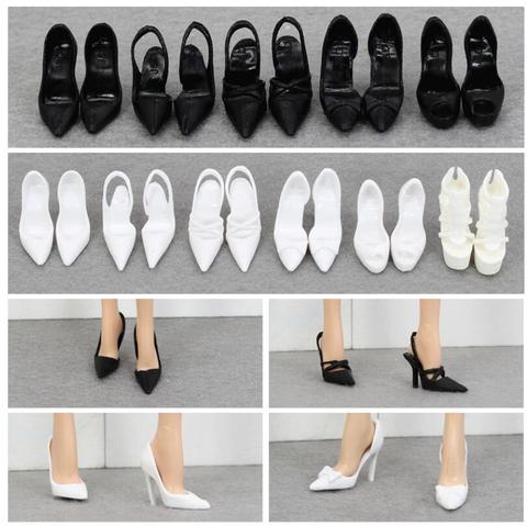 Jolies chaussures de poupées barbie, noires et blanches, à talons hauts, pour votre collection, BBI988 ► Photo 1/6