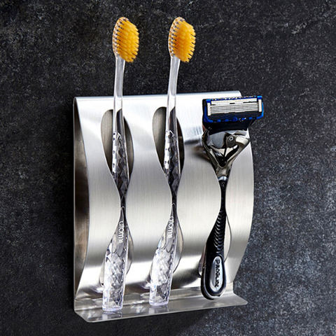 Nouvelle salle de bains en acier inoxydable auto-adhésif brosse à dents organisateur support porte-brosse à dents support mural brosses à dents support ► Photo 1/6