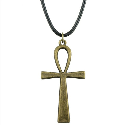 Big Ankh Cross Pendentif Collier Big Ankh Cross Wax Corde Chaîne Collier Big Ankh Croix Collier En Cuir Noir ► Photo 1/6