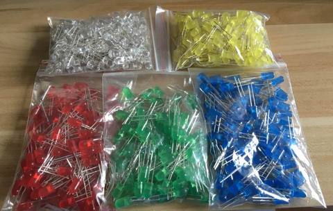 Kit de diodes LED 5MM, 500 pièces/lot, couleur mixte, rouge, vert, jaune, bleu, blanc, 5 valeurs * 100 pièces ► Photo 1/1