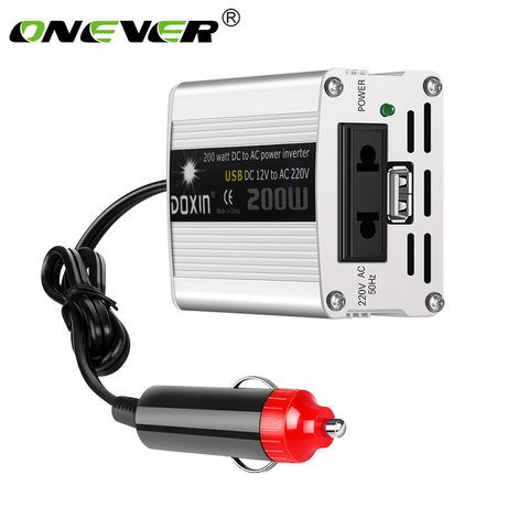 Onever – convertisseur de puissance de voiture 200W 12V DC à AC 220V, adaptateur USB, chargeur de voiture, puissance de crête 400W ► Photo 1/6