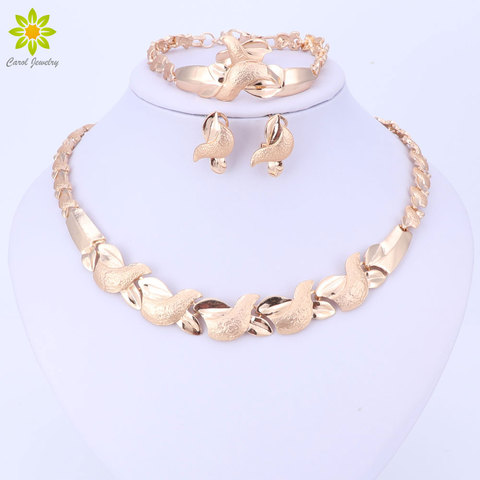 Bijoux Ensembles Femmes Costume Déclaration Collier Bracelet Boucle D'oreille Anneau De Mode Or Couleur Romantique Classique De Mariage Accessoires ► Photo 1/6