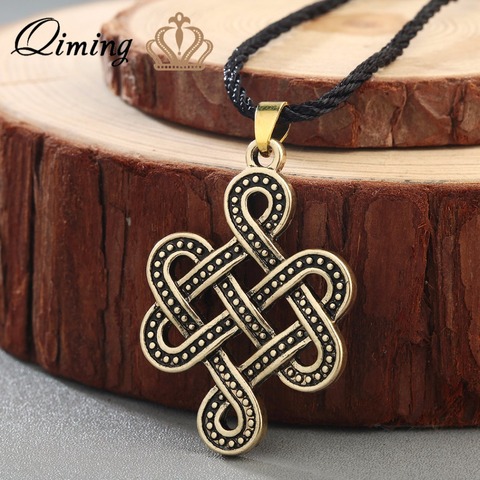QIMING-collier rond à nœud celtique, bijou Antique style irlandais, pendentif pour l'éternité, nœud infini ► Photo 1/6