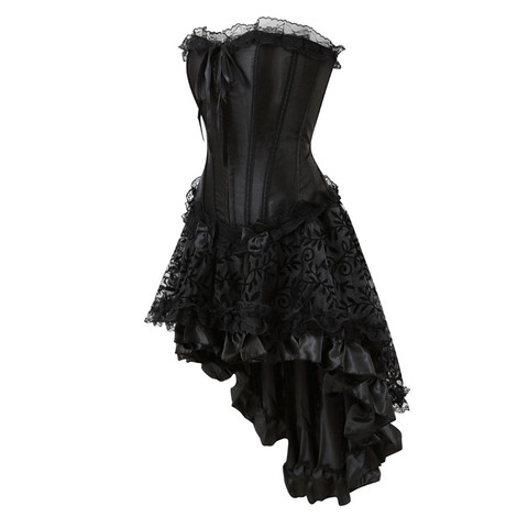 Sapubonva – ensemble corset et jupe burlesque, robe bustier gothique irrégulière à lacets, grande taille réglable, noir ► Photo 1/3