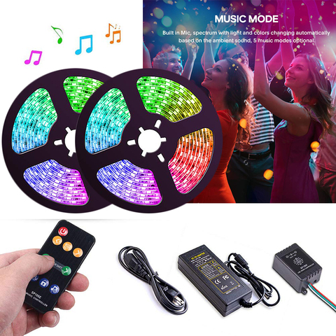 Commande musicale, 5-20m, LED bandes lumineuses couleur de rêve, WS2811, LED bandes RGB, 5050, SP106E, télécommande RF, avec adaptateur 12V pour fête ► Photo 1/6