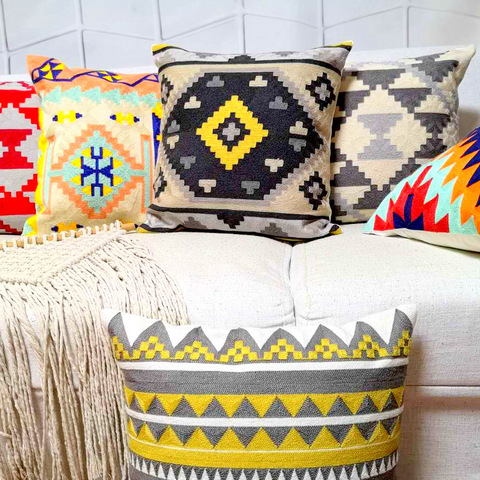Kilim – housse de coussin brodée de Style aztèque, taie d'oreiller géométrique avec broderie pour siège de canapé, décoration Simple pour la maison, 45x45cm ► Photo 1/6