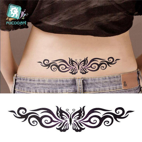 Offre Spéciale 2022 papillon fleur filles temporaire tatouage noir conception taille corps faux tatouage autocollant jambe ventre imperméable pour les femmes ► Photo 1/6