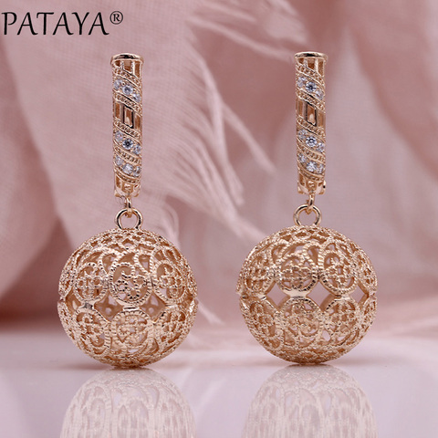 PATAYA – boucles d'oreilles longues et ajourées en Zircon naturel blanc pour femmes, bijoux uniques, grands motifs, en or Rose, à la mode, sculptés, nouvelle collection 585 ► Photo 1/6