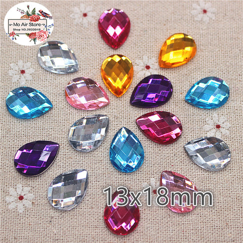 Strass acryliques de couleurs mélangées 13x18mm, pierre larme, facettes arrière plat, cabochon, décoration artisanale DIY, 13x18mm ► Photo 1/3