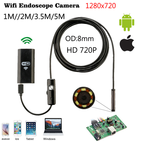 Caméra endoscopique IP Wifi IOS, étanche IP67, Endoscope, pour Iphone, Android, PC, HD, 8mm, 1m, 2m, 3.5m ► Photo 1/6