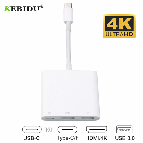 Adaptateur de moyeu USB type-c KEBIDU Hub de USB C 3-en-1 vers HDMI-compatible adaptateur femelle USB3.0 adaptateur Multiport AV numérique ► Photo 1/6