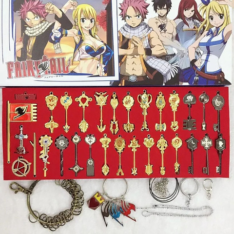 32 pièces Anime fée queue figure Cosplay Lucy coeur céleste esprit porte porte-clés collier pendentif métal accessoires figurine jouet ► Photo 1/6