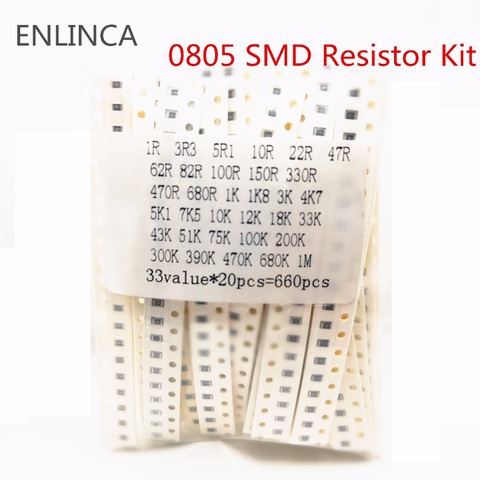 Kit de résistance assorti, 660 pièces, 0805 0603 1206 SMD, Kit d'échantillon 1 ohm-1 m ohm 1% ► Photo 1/2