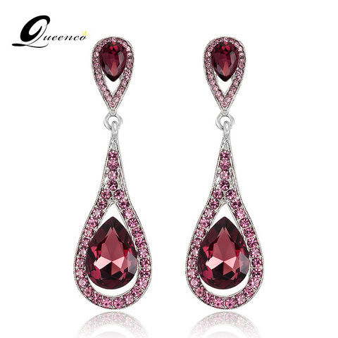 Boucles d'oreilles longues en cristal, lustre de couleur rouge, boucles d'oreilles suspendues, en strass, accessoire de mariée, bijoux de mariage ► Photo 1/6