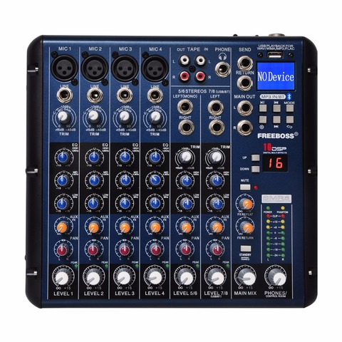 Disque USB Bluetooth FREEBOSS SMR8 8 canaux (4 Mono + 2 stéréo) 16 effets DSP table de mixage DJ professionnelle USB ► Photo 1/6