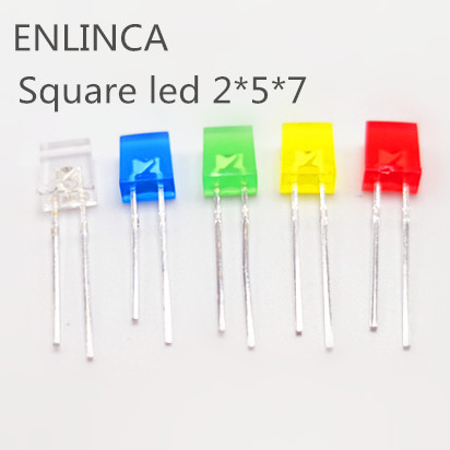 100 pièces 2X5X7 carré LED 257 rouge diode électroluminescente blanc jaune rouge vert bleu kit de bricolage électronique ► Photo 1/1