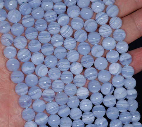 Perles de calcédoine bleue naturelle, 100%, pierre d'agate de dentelle e bleue naturelle, fournitures de 6mm, 8mm, 10mm, 12mm, 1 brin ► Photo 1/5