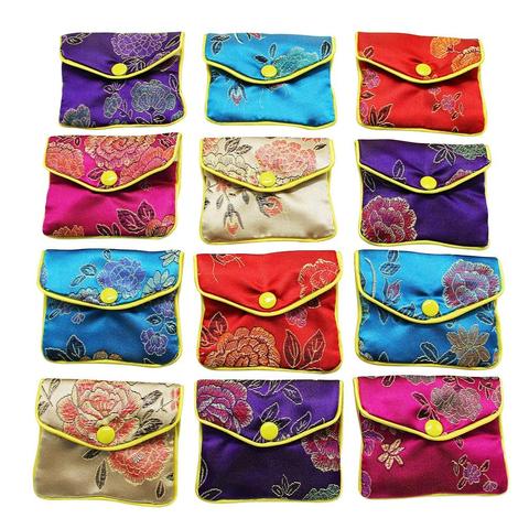 Pochette pour bijoux en soie, petit sac cadeau pour bijoux, organiseurs de pièces de monnaie brodés de brocart chinois, pochette pour femmes et filles ► Photo 1/6