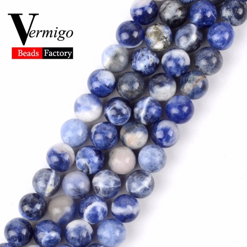 Perles gemmes naturelles en Sodalite bleue, grosses perles rondes, amples, pour la fabrication de bijoux, 4 à 12mm, taille au choix Bracelet à bricoler soi-même ► Photo 1/4