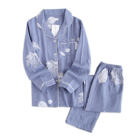 Pyjamas frais ensembles femmes 100% gaze coton japonais été à manches longues décontracté vêtements de nuit femmes simple mignon ours pyjamas ► Photo 1/6