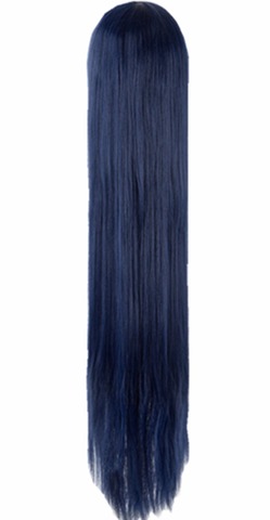 Perruque de Cosplay synthétique Fei-Show | Cheveux lisses et longs, bleu foncé, résistants à la chaleur, 40 
