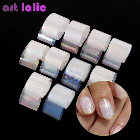 10 rouleaux / boîte ensemble de feuille d'ongle holographique 2.5 * 100 cm dégradé Transparent AB couleur transfert autocollant manucure Nail Art décalcomanies ► Photo 1/4