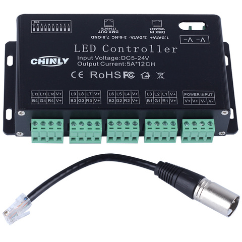 Contrôleur de bande DMX DC5V-24V à 12 canaux DMX 512 RGB LED, variateur de variateur pour Module de bande LED, ► Photo 1/5