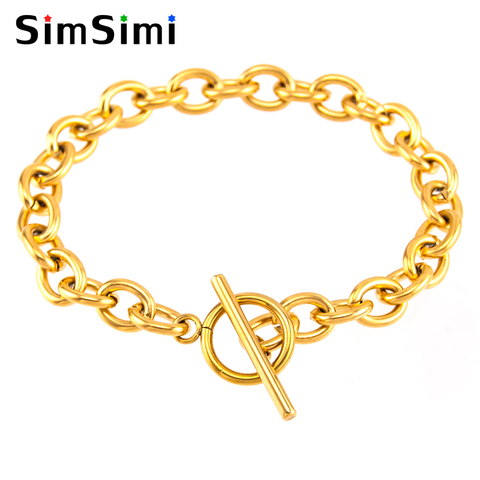 Simsimi – Bracelets en acier inoxydable pour hommes, 8mm d'épaisseur, chaîne Rolo, fermoirs à bascule, connecteurs, cadeau ► Photo 1/6