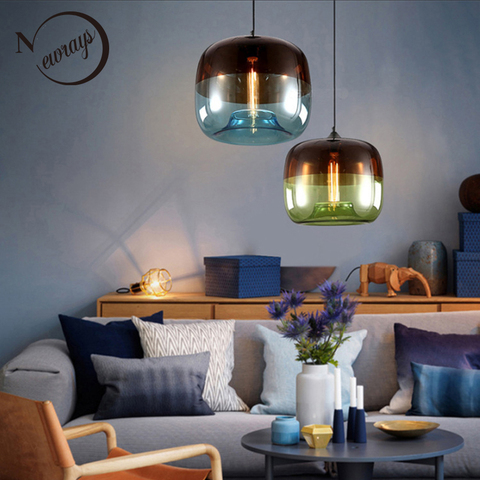 Lampe LED suspendue en verre colorée au design nordique moderne, luminaire décoratif d'intérieur, idéal pour un salon, une chambre à coucher, un Restaurant ou une cuisine, E27 ► Photo 1/6