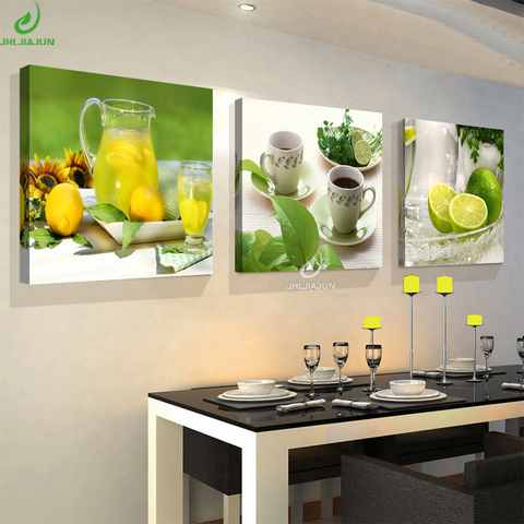 Peinture sur toile, Fruits verts et citron, panneau mural pour la cuisine, affiche fleurs ► Photo 1/6