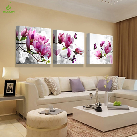 Affiches modulaires de peinture sur toile pour décoration de chambre, 3 panneaux avec fleurs modernes en orchidée ► Photo 1/6