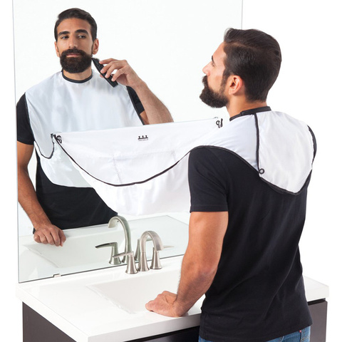 Tablier à barbe noir et blanc pour hommes, avec bavoir et tondeuse, Cape pour raser la barbe, imperméable, fournitures de salle de bain, 120x70cm ► Photo 1/6